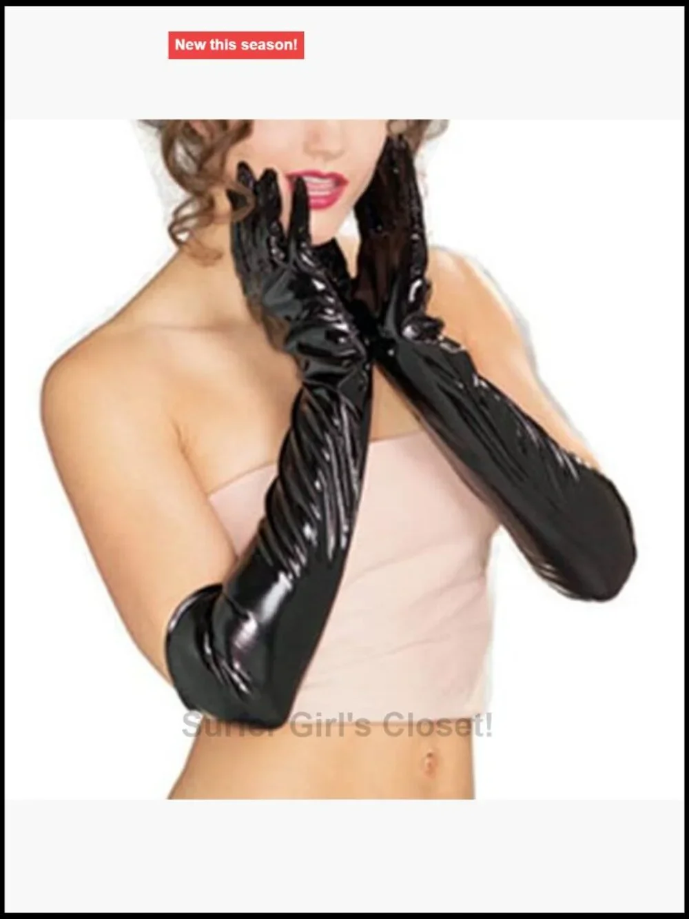 Wet Look Faux Leather Long Gloves Women Halloween Cosplay Clubwear